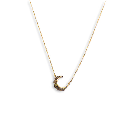 Yellow Gold Crescent Pendant with Brown Diamonds - Shami Jewelry