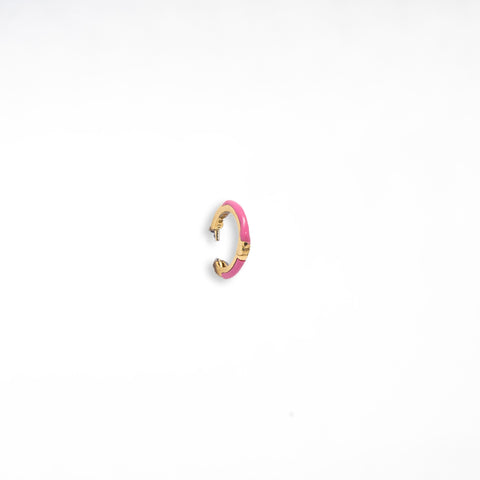 Pink Hue with White Diamonds in Yellow Gold Single Hoop Earring - Shami Jewelry