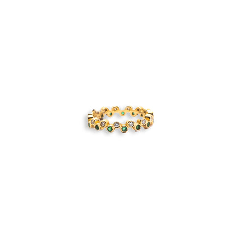 Rounded with Diamonds & Emeralds Ring - Shami Jewelry