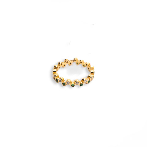 Rounded with Diamonds & Emeralds Ring - Shami Jewelry