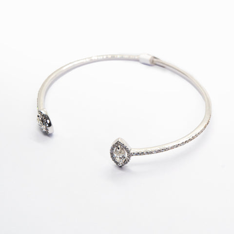 Open Marquise Bangle in White Gold with White Diamonds - Shami Jewelry