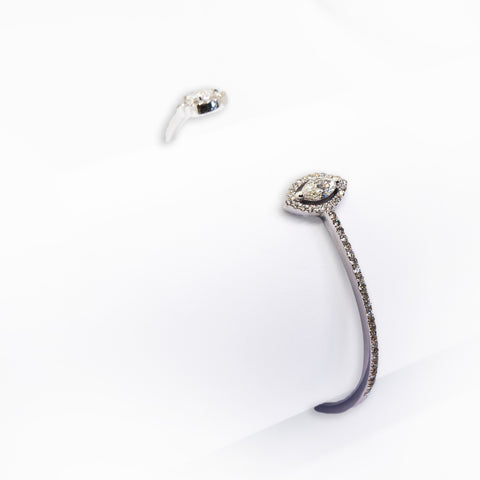 Open Marquise Bangle in White Gold with White Diamonds - Shami Jewelry
