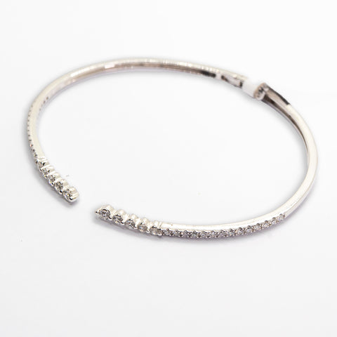 White Gold Open Bangle with White Diamonds - Shami Jewelry