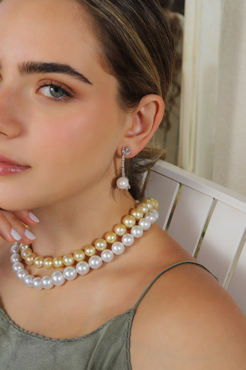 Pearl Drop Earrings with Diamond Lotus - Shami Jewelry