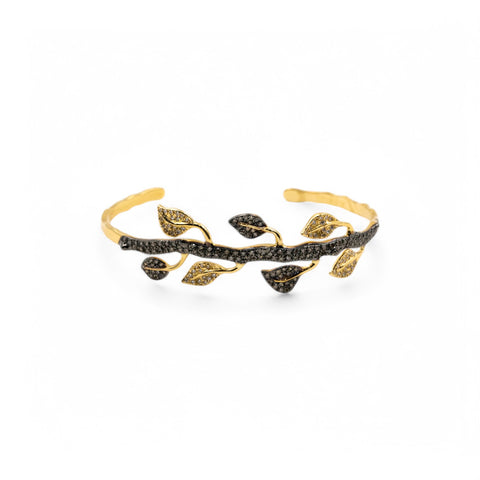 Yellow Gold Bangle with White and Brown Diamond