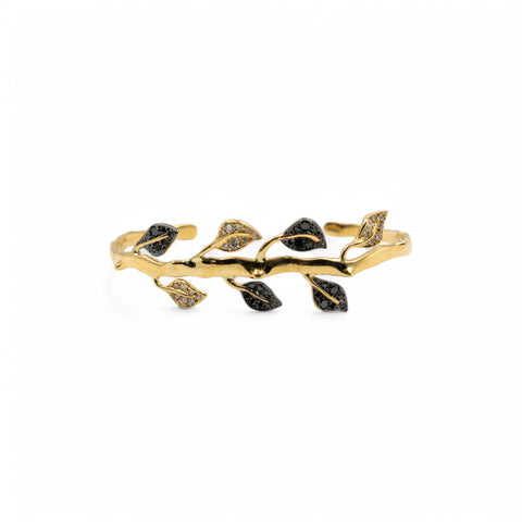 Yellow Gold Bangle with Black and White Diamond