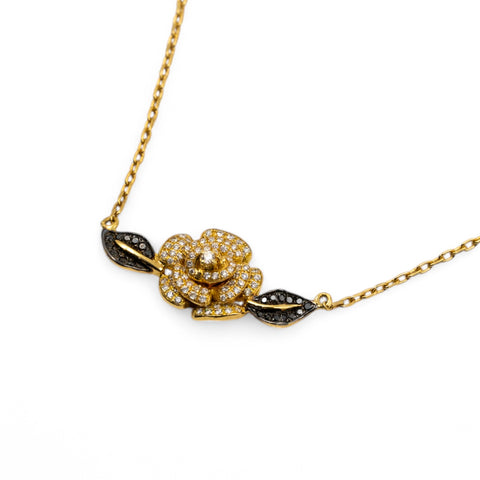 Yellow Gold Necklace with Black and White Diamond