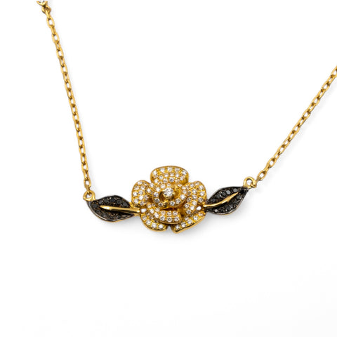 Yellow Gold Necklace with Black and White Diamond