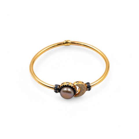 Yellow Gold Bangle with Sapphire, Diamond, and Pearl