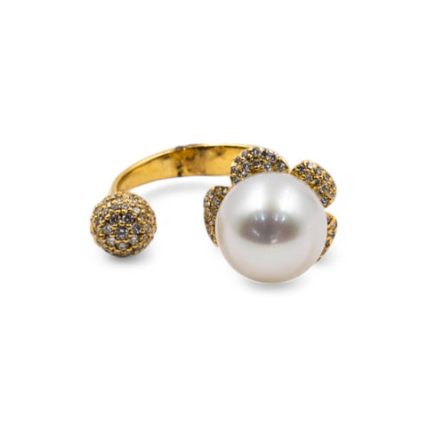 Yellow Gold Ring with Diamond and White Pearl