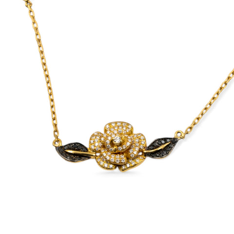 Yellow Gold Necklace with Black and White Diamond