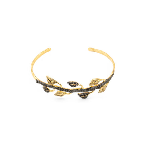 Yellow Gold Bangle with White and Brown Diamond