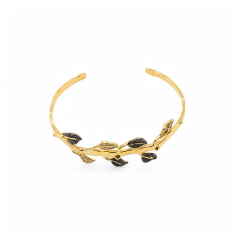 Yellow Gold Bangle with Black and White Diamond