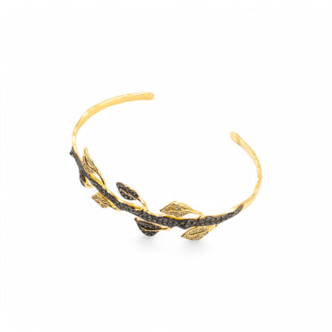 Yellow Gold Bangle with White and Brown Diamond