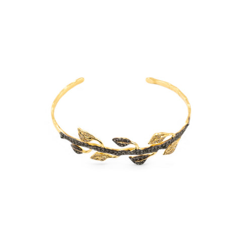 Yellow Gold Bangle with White and Brown Diamond