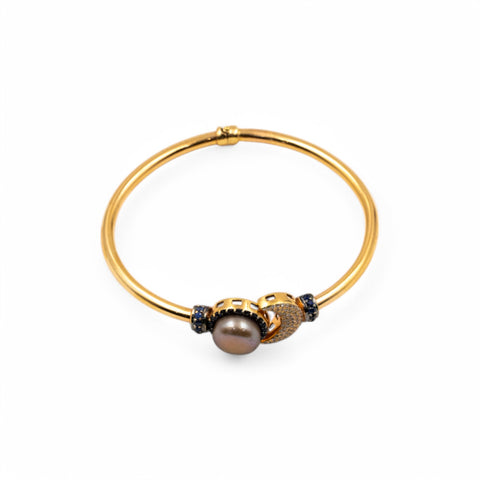 Yellow Gold Bangle with Sapphire, Diamond, and Pearl