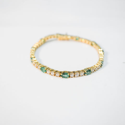 Emerald Link Bracelet with White Diamonds
