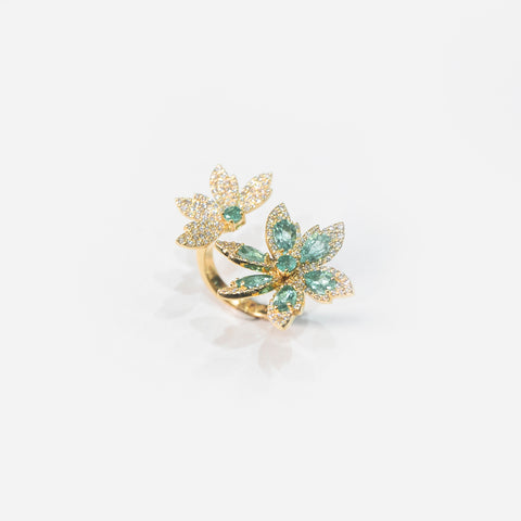 Emeralds & Diamonds Flower Ring