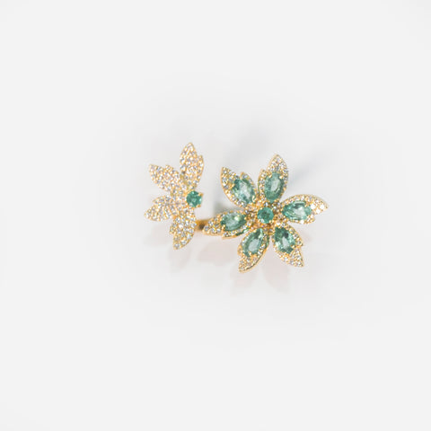 Emeralds & Diamonds Flower Ring
