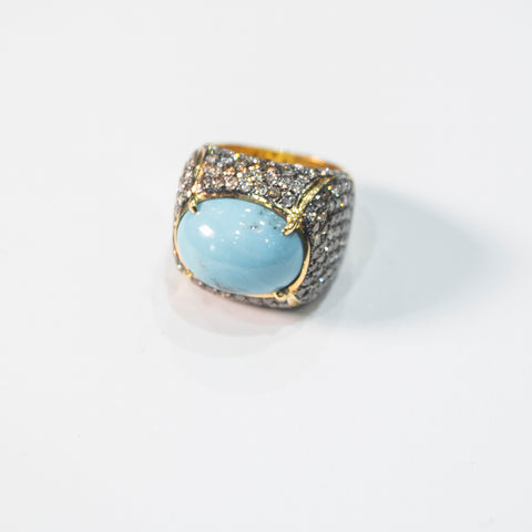 Turquoise Stone with Brown Diamonds Ring