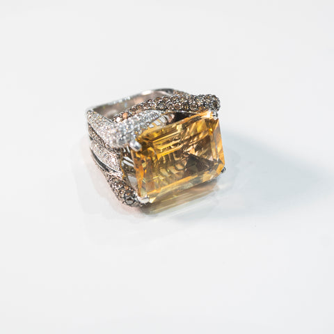 Regal Citrine Ring with White and Brown Diamonds