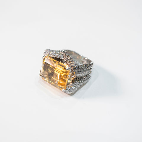 Regal Citrine Ring with White and Brown Diamonds