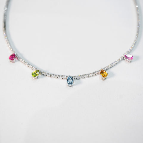 Colorful Diamond Tennis Necklace
