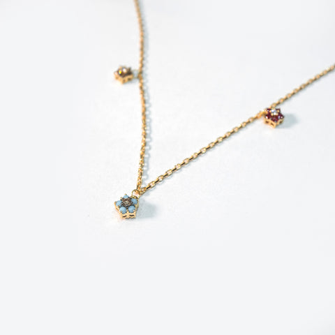 Floral Trio Necklace in Colorful Diamonds
