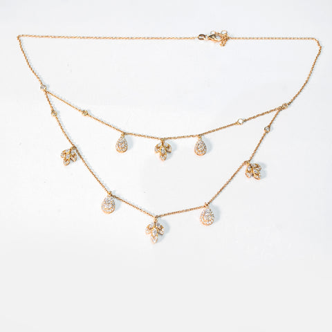 Two-Layered Necklace with Diamond Pendants