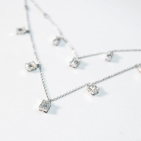 Two-Layered Necklace with Diamond Baguettes