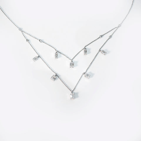Two-Layered Necklace with Diamond Baguettes