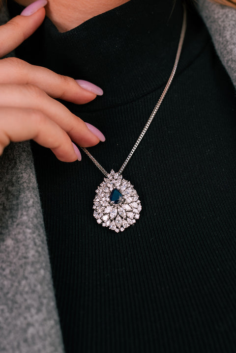 Sapphire with White Diamonds Pear Pendant - Shami Jewelry