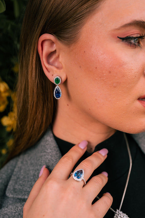 Sapphire Blue Ring with White Diamonds - Shami Jewelry