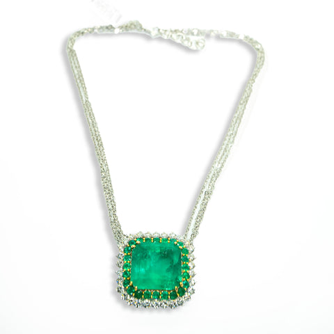 Emerald Stone Necklace with White Diamonds - Shami Jewelry