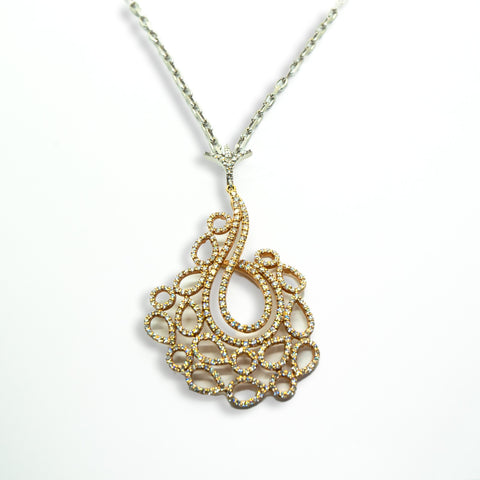 Yellow & White Gold Coiled Necklace with White Diamonds - Shami Jewelry