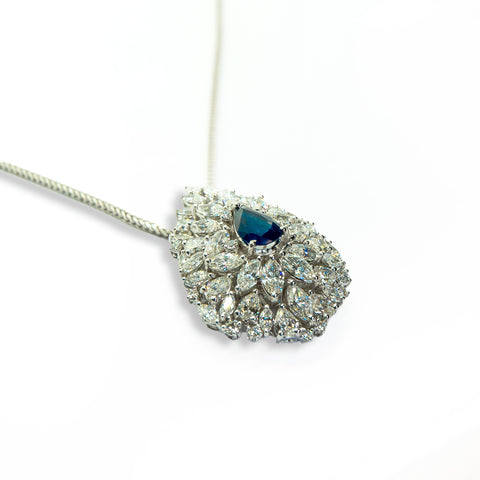 Sapphire with White Diamonds Pear Pendant - Shami Jewelry