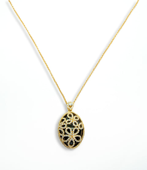 Floral Diamonds with Black Onyx in Yellow Gold - Shami Jewelry