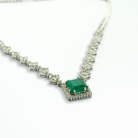 Emerald Pendant with Pavé & Round Diamonds - Shami Jewelry