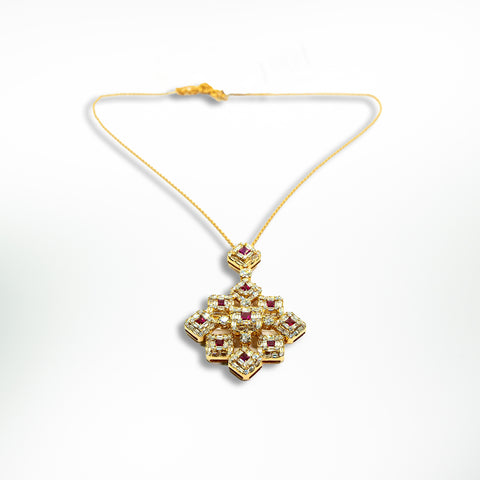Octagon Pendant with White Diamond & Rubies - Shami Jewelry