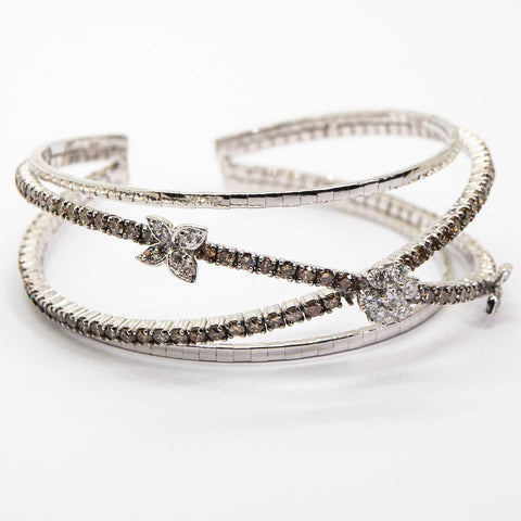 Crossover White & Brown Diamond Bangle - Shami Jewelry
