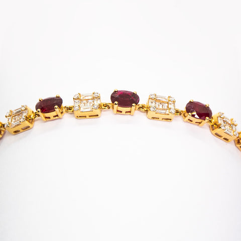 Oval-Shaped Ruby & White Diamond Bracelet - Shami Jewelry