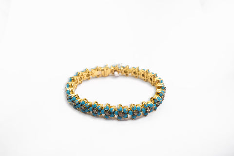 Turquoise Lotus & White Diamonds in Yellow Gold Bracelet - Shami Jewelry