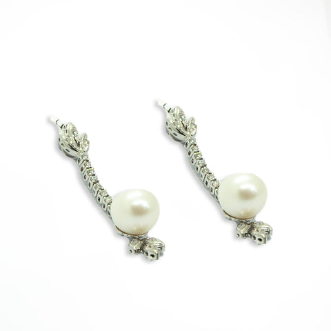 Pearl Drop Earrings with Diamond Lotus - Shami Jewelry