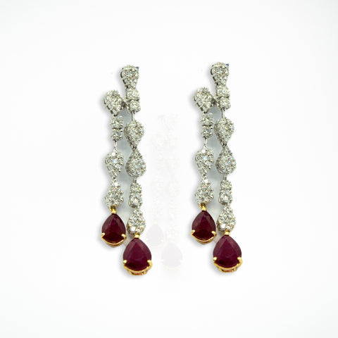 Ruby Drop Earrings with White Diamonds - Shami Jewelry