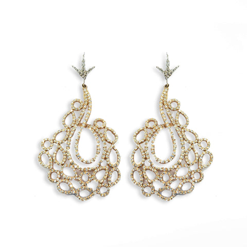 Coiled Yellow Gold Earrings with White Diamonds - Shami Jewelry