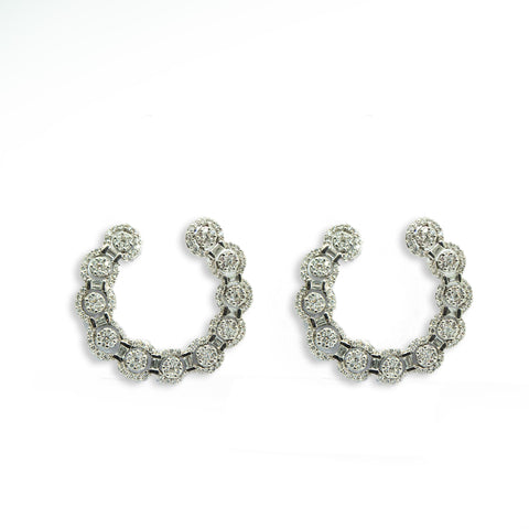Round & Pavé Diamond Hoop Earrings - Shami Jewelry