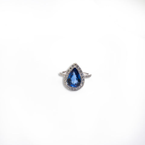 Sapphire Blue Ring with White Diamonds - Shami Jewelry