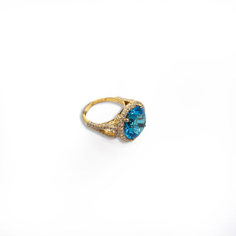 The Blue Topaz Ring with White Diamond Frame - Shami Jewelry