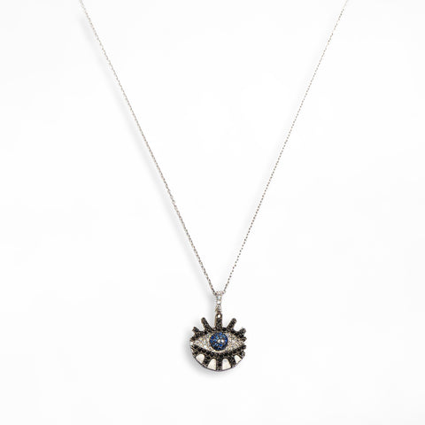 White Gold Eye Pendant with White Diamonds & Sapphire - Shami Jewelry