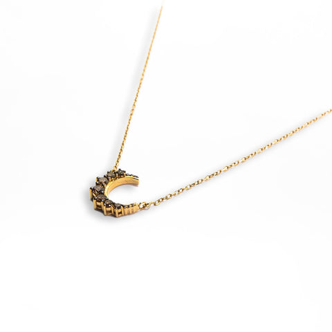 Yellow Gold Crescent Pendant with Brown Diamonds - Shami Jewelry